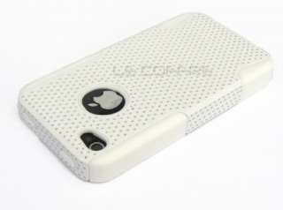 White Mesh & Silicone Hybrid Back Cover Case f/ Iphone 4 4S + Front 