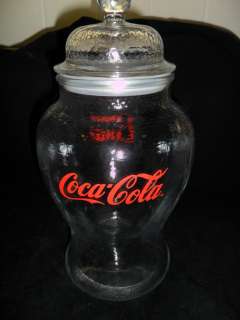 RARE 12 INCH CLEAR GLASS COCA COLA (COKE) CANISTER JAR WITH LID  