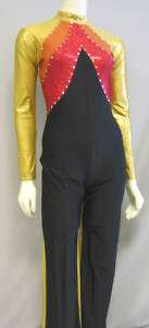 GOLD ORANGE RED BLACK JUMPSUIT/COLORGUARD DANCE COSTUME Size M  