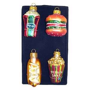  Box Set Of 4 Fast Food Glass Christmas Ornaments #21002 