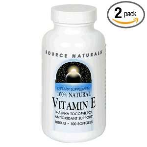  Source Naturals Vitamin E 1000IU, 100 Softgels (Pack of 2 