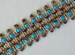 10 Yards. Open Weave, Braid Trim. Turquoise & Gold  