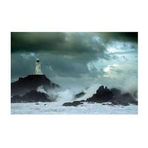 Corbiere Lighthouse, Jersey by S. Reid. Size 23.60 inches width by 15 