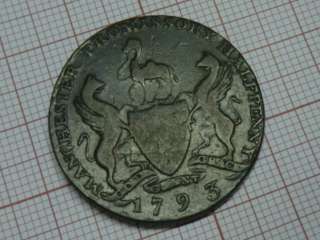 1793 Lancashire Manchester Halfpenny Fieldings Groc XF A9   9  