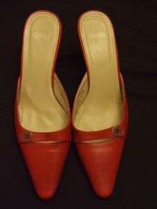 COACH RED LEATHER HEELS SZ 7.5 B MULES ITALY MINT COND  