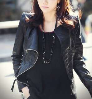 Fashion Korea Women Lady Cool PU Leather Zip Slim Jacket Coat 