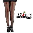 Tights Fishnet Black Red Seamed Rockabilly Pantyhose Punk Gothic Pin 