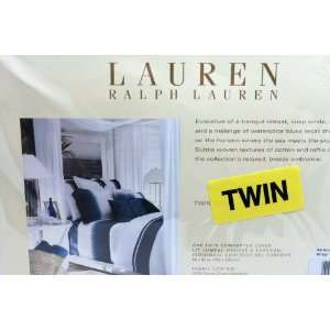 Ralph Lauren Twin Comforter Duvet Indigo Modern Stripe Cover