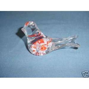  Crystal Bird Paperweight with Orange & Whte Inside 