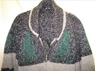 COWICHAN Vtg Salt Pepper Sweater Black Bear Trees SIWASH Knit Jacket 
