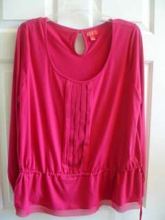   Pink Cotton Stretch Knit Pin Tuck Long Sleeve Scoop Neck Top XL 16 EUC