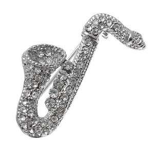   Acosta Brooches   Small Clear Crystal Saxophone Music Brooch Jewelry