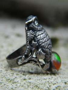 CARL SCHON CAST STERLING SILVER OWL RING JELLY BELLY  