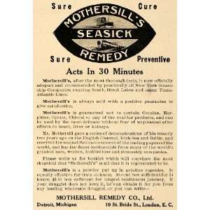 1911 Ad Mothersills Seasick Remedy Detroit Michigan   Original Print 