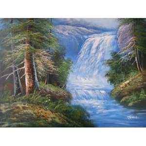  Waterfall Landscape Oil Painting Hand Painted and Signed 