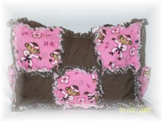Pink Brown Ninja Monkey Cute Rag Quilt Diaper Bag Tote  