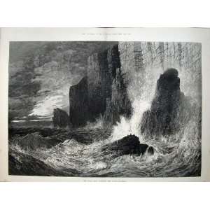   Art Wild West Coast England 1876 Stormy Sea Cliffs