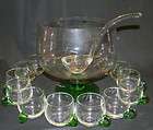 18 Pc CLEAR & GREEN GLASS PEDESTAL PUNCH BOWL CUP SET