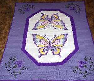 BUTTERFLY LAVENDER CROCHETED AFGHAN AFGHANS THROW  