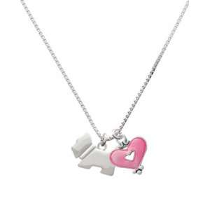 Scottie Dog and Trasnlucent Pink Heart Charm Necklace