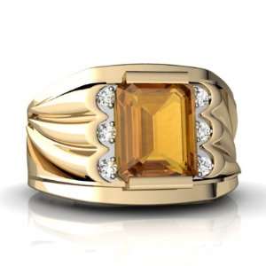   Gold Emerald cut Genuine Citrine Mens Mens Ring Size 9.5 Jewelry