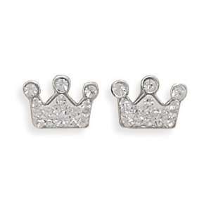   Clear Crystal Crown Stud Earrings Measures 8mm   JewelryWeb Jewelry