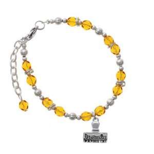 Dream On Stamp Yellow Czech Glass Beaded Charm Bracelet [Jewelry 