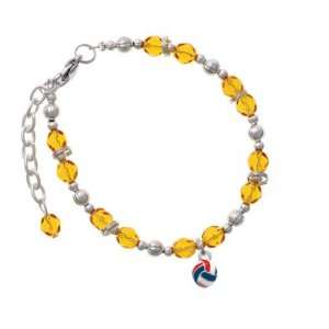  3 D Red, White & Blue Volleyball Yellow Czech Glass Beaded 