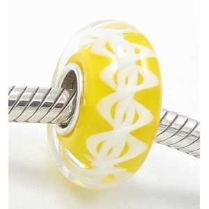 D21 Bright Yellow Double Helix Design European Murano Style Glass Bead 
