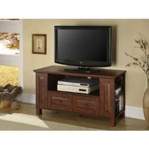  44 Multi Purpose Wood TV Console in Traditional Brown 