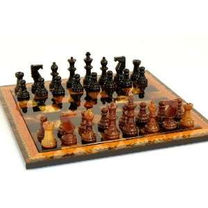  Scali Black and Brown Alabaster Wood Frame Chess Set Toys 