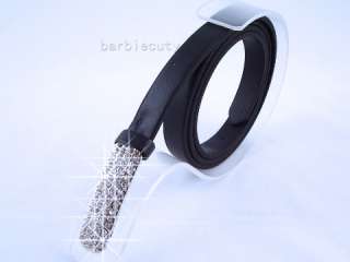 B004 Ladies Thin Crystal Buckle Black Belt S L 27 36  