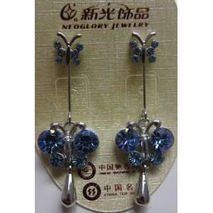    Neoglory Earrings   Sapphire Gem Butterfly Dangles 