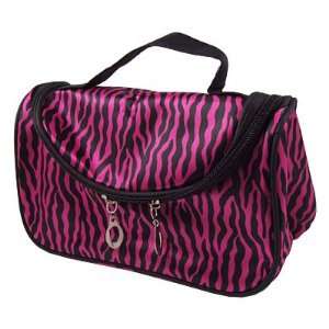 Woman Make up Black Zebra Pattern Fuchsia Foldable Cosmetic Hand Bag 