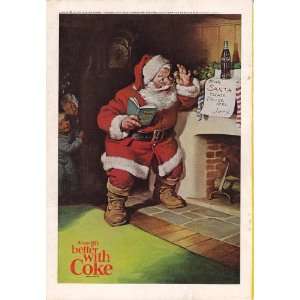 1963 Ad Coca Cola Santa Claus Reads Christmas Letter Original Vintage 