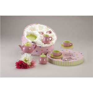  Childrens Porcelain Pink Tea Set Service in Box, Serves 