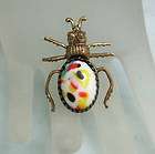 Sadie Green Glass Cab Insect Bug Pin Brooch Speckled
