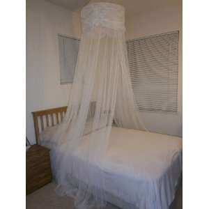 com White Hoop with Valance Bed Canopy Mosquito Net Fit All Size Bed 