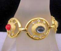 Vintage Texture Link Glass Jewel Cabochon RS Bracelet  