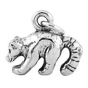    Sterling Silver Three Dimensional Long Tail Raccoon Charm Jewelry