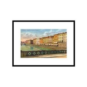 Arno Riverside, Florence, Italy Scenic Pre Matted Poster 