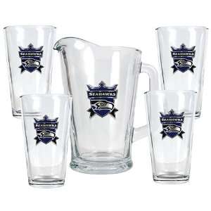  Seattle Seahawks Pitcher and 4 Piece Glass Set Sports 