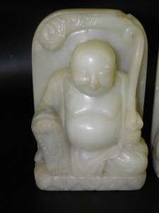 PAIR OF ANTIQUE ONYX STONE HAPPY BUDDHA BOOKENDS  