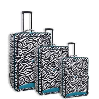 NEW Zebra BLUE 3 Piece Rolling Luggage Set Suitcase  