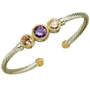   Champagne CZ With Circle Design Cable Bangle Bracelet. FREE GIFT BOX