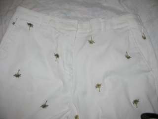 KIM RODGER Capri Pants Womens size 14 White with Plam Tree pattern NEW 