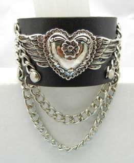 EMO Punk Rock Biker Angel Heart Chain Cuff Bracelet Wristband TEW109 