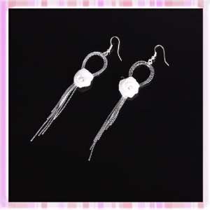 Chic Beauty Rose Flower Silver Plated Metal Tassels Earrings 1 Pair 