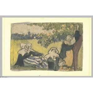   Made Oil Reproduction   Emile Bernard   32 x 22 inches   Apple picking