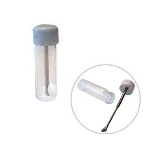  Clear glass snuff vial w/ Telescoping spoon top 